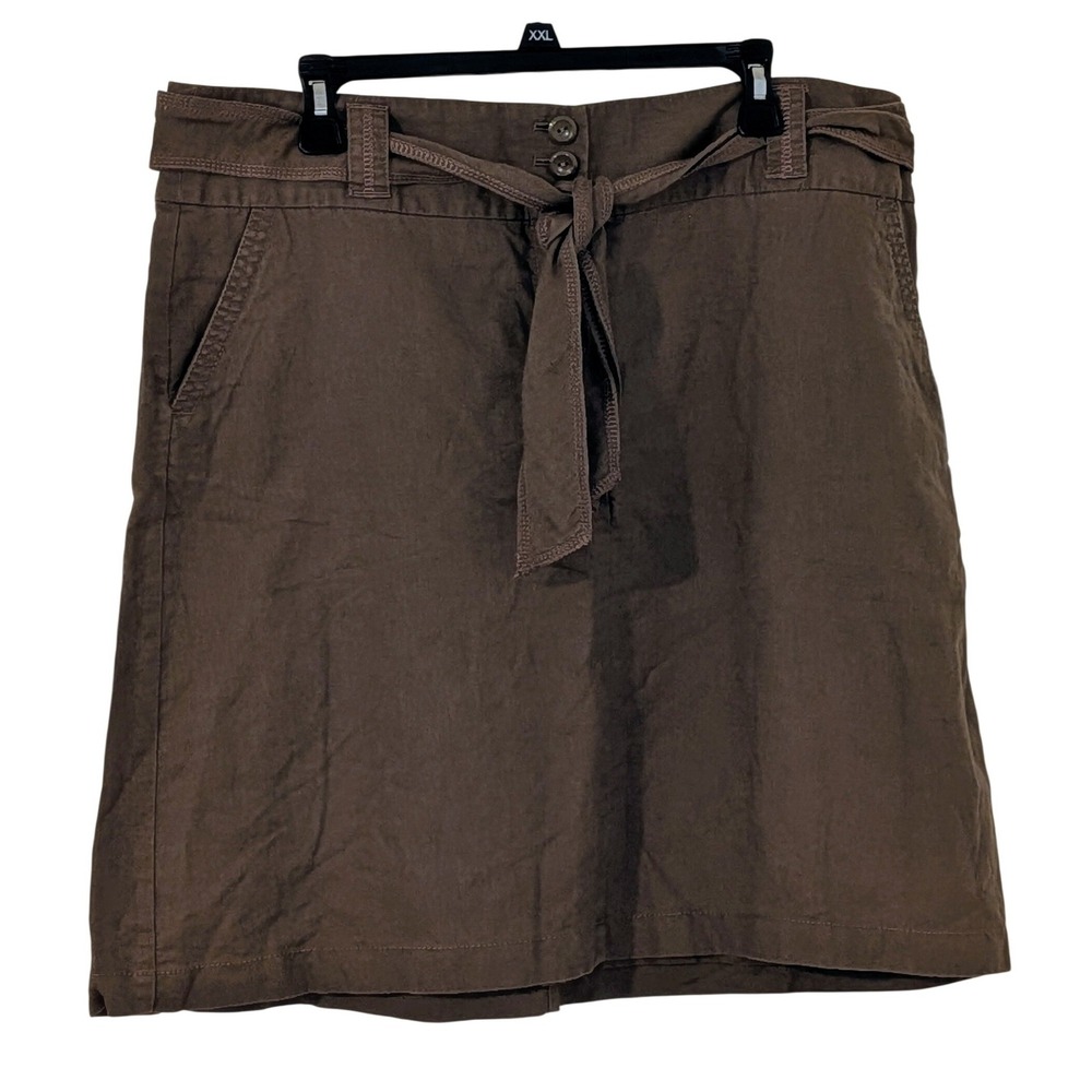 Ann Taylor Brown Linen Cotton Tie Waist A-Line Skirt Size 16 Workwear Casual